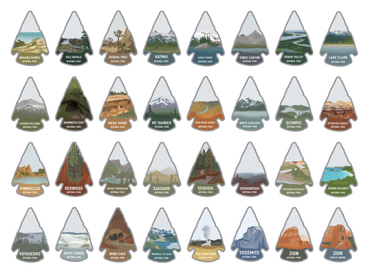 all 63 national park designs in alphabetical order