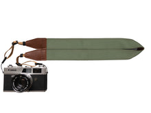 Load image into Gallery viewer, Wildtree Woodland Green Camera strap connected to camera
