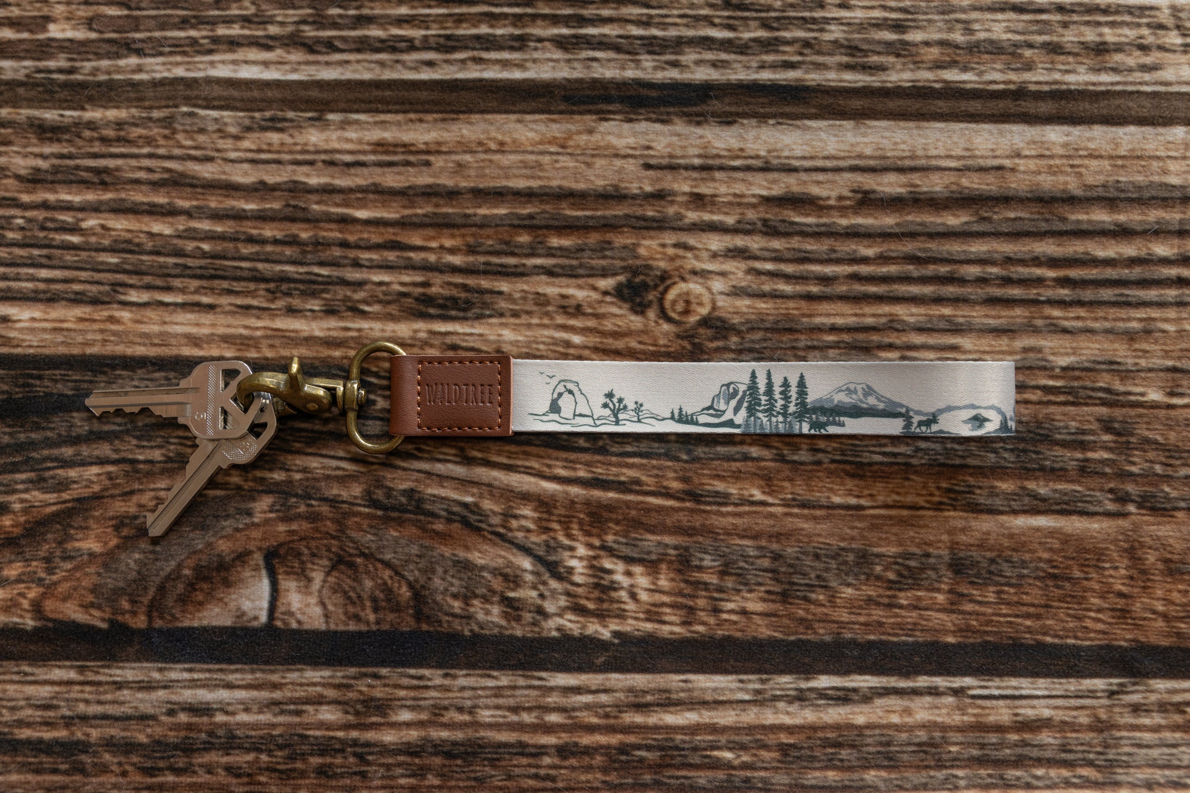 Tan and green National park wristlet keychain