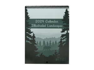 Front cover of 2024 illustrated landscapes calendar by wildtree