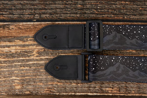 Black midnight mountain guitar strap black leather ends
