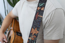 Load image into Gallery viewer, Forest foliage mushroom printed guitar strap
