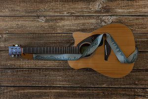 Trees, mountains and cacti printed guitar strap