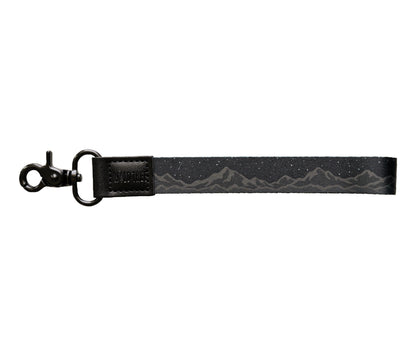 Midnight mountain range with stars and night sky design wristlet keychain with leather ends