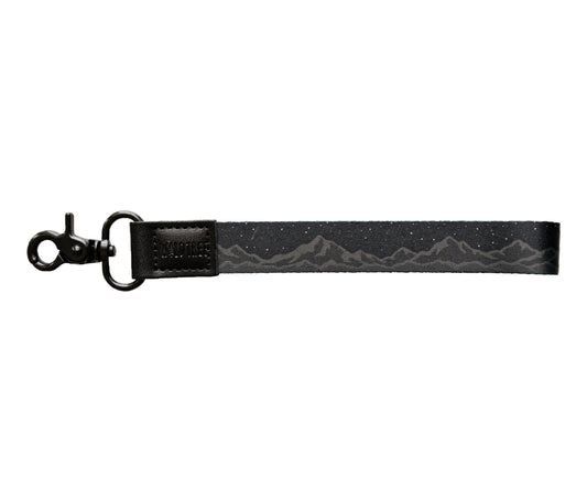 Midnight mountain range with stars and night sky design wristlet keychain with leather ends