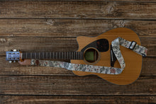 Load image into Gallery viewer, Floral rose printed guitar strap attache to acoustic guitar

