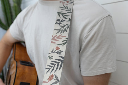 Floral rose printed guitar strap