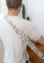 Load image into Gallery viewer, Floral rose printed guitar strap attache to acoustic guitar
