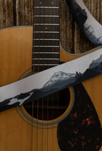 Load image into Gallery viewer, National Parks in black and white guitar strap featuring 18 US national parks
