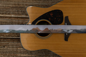 close up of national park design guitar strap