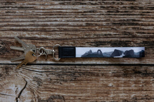 national park wristlet keychain black and white attached to keys