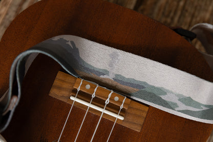 close up of Yellowstone national park design printed on ukulele strap