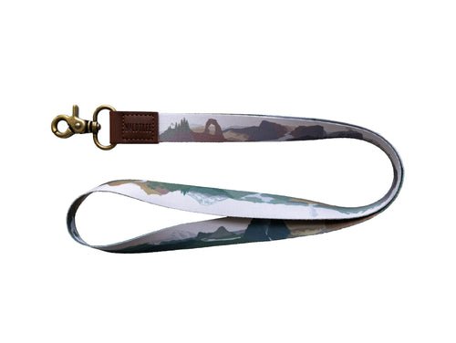 High-quality Long Neck lanyard Featuring Popular US National parks with Vegan Brown Leather Ends. Great for ID badges, Keys, Wallets