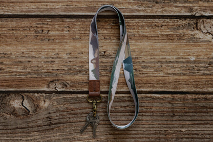 High-quality Long Neck lanyard Featuring Popular US National parks with Vegan Brown Leather Ends. Great for ID badges, Keys, Wallets