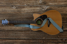 Load image into Gallery viewer, blue colored guitar strap attached to acoustic guitar
