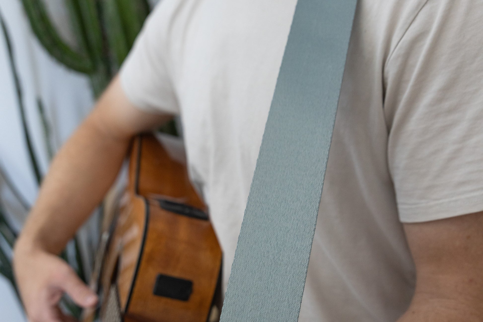 Succulent blue colored guitar strap