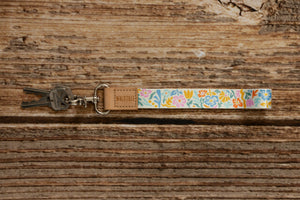 Summer floral keychain wristlet silver hook