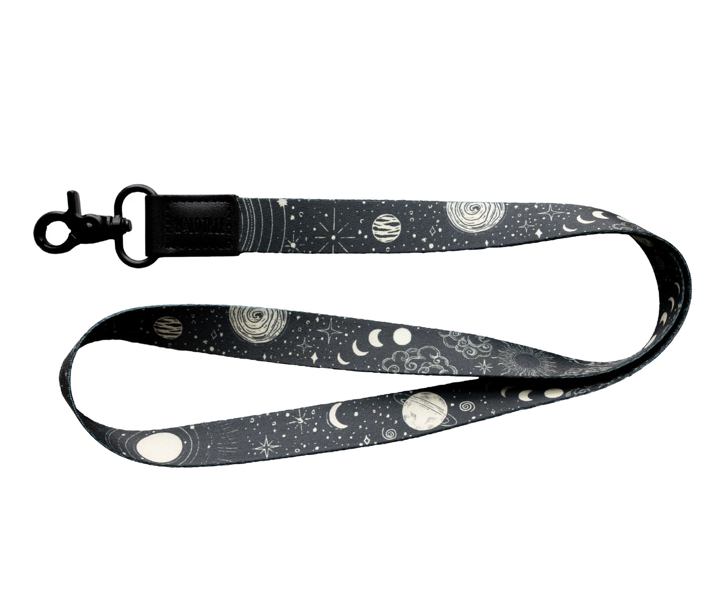 Black neck lanyard with Sun, moon, and stars pattern