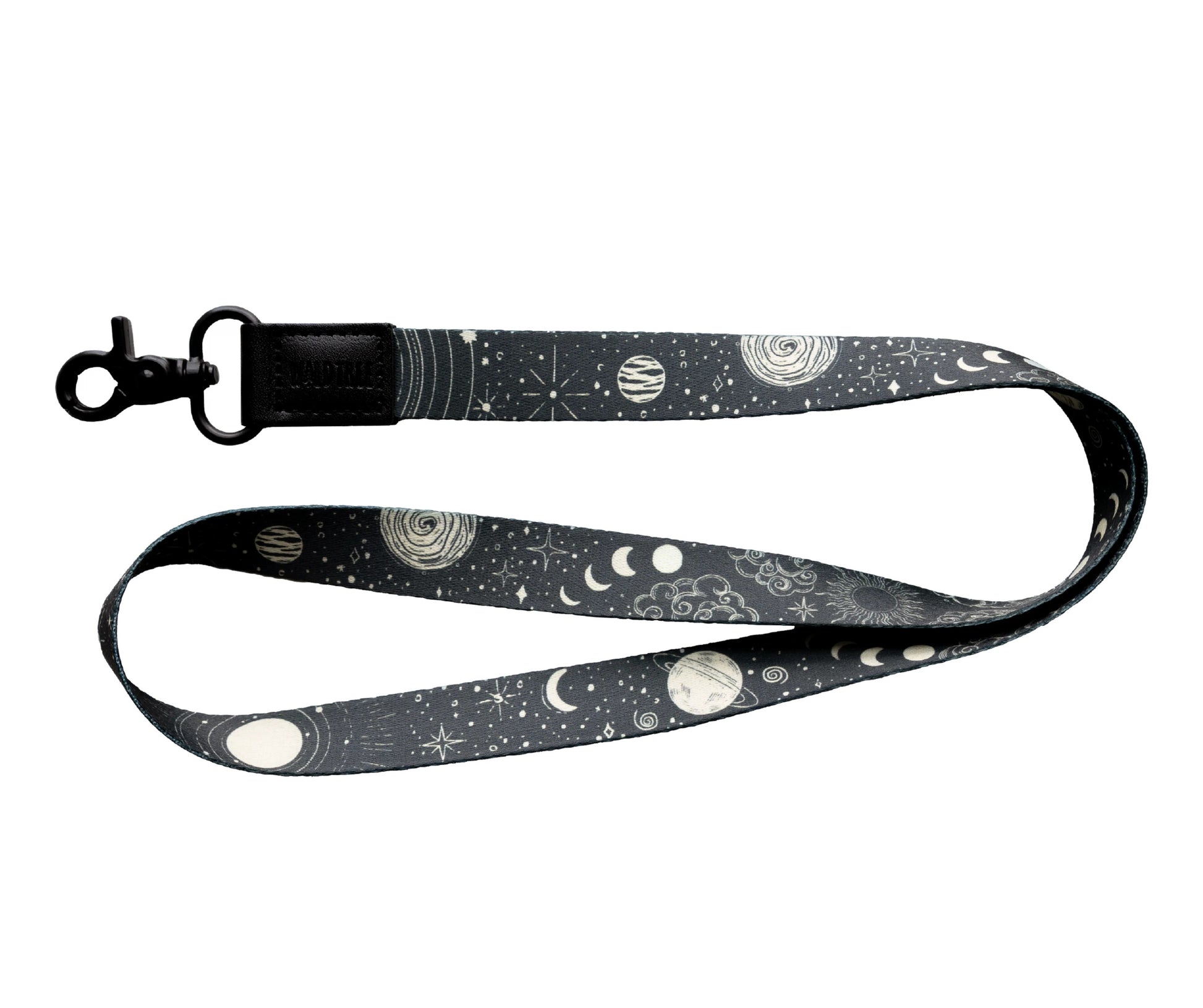 Black neck lanyard with Sun, moon, and stars pattern