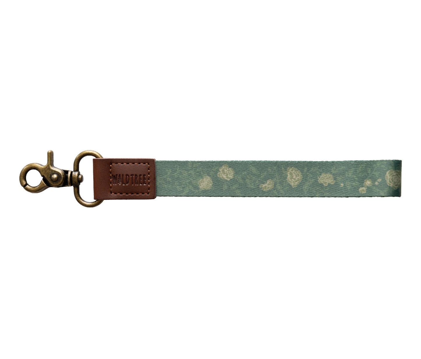 Green Wristlet keychain printed with green vines and yellow flowers