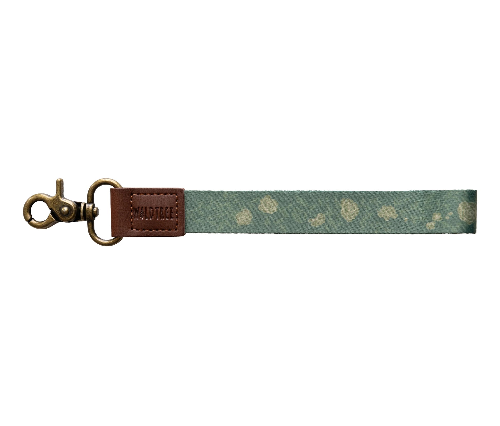 Green Wristlet keychain printed with green vines and yellow flowers