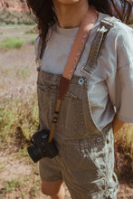 Load image into Gallery viewer, Women standing in field wearing Flower Field Brown Camera strap
