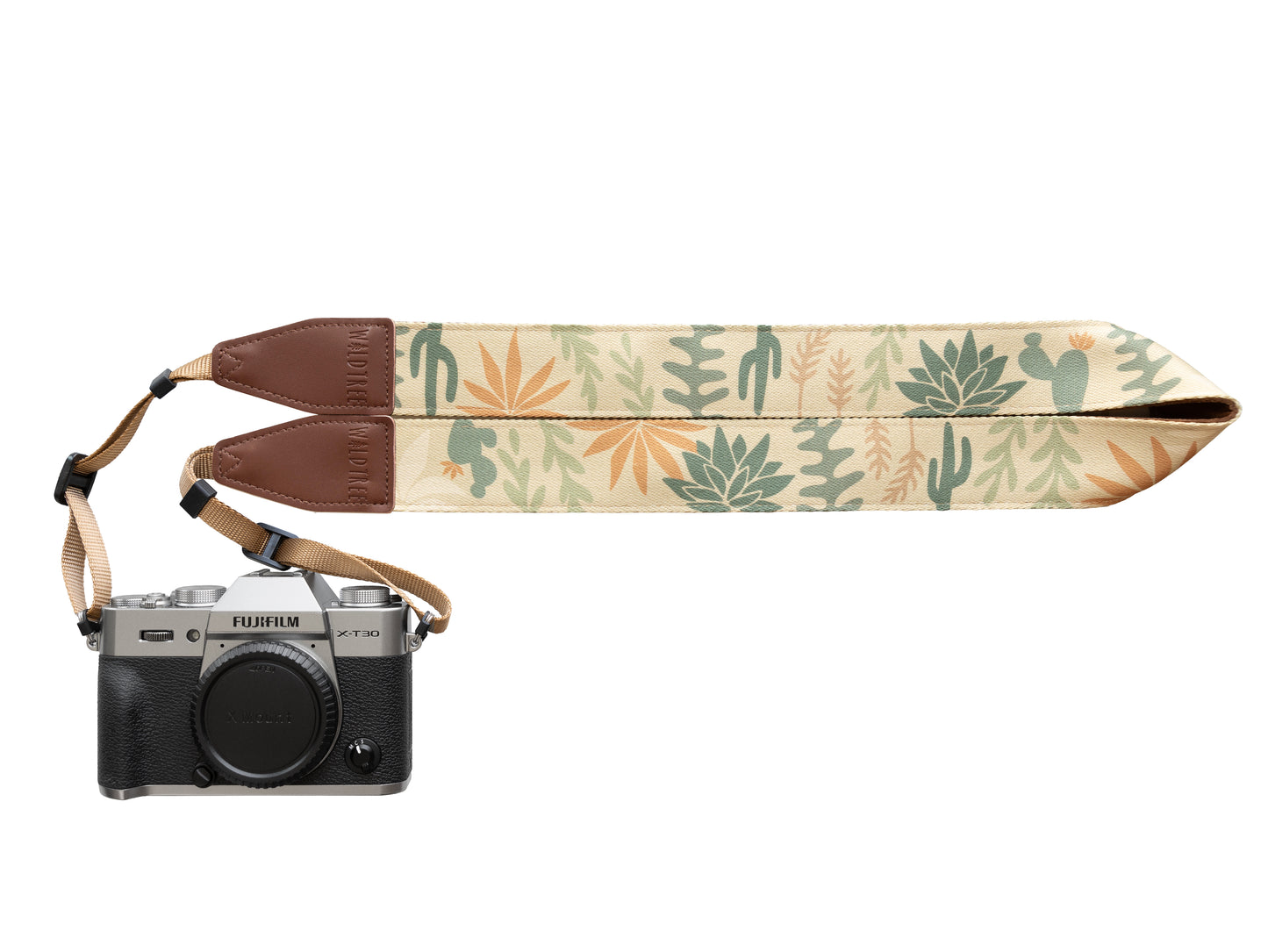 Wildtree camera strap wild desert design featuring cacti, succulents and other desert plants