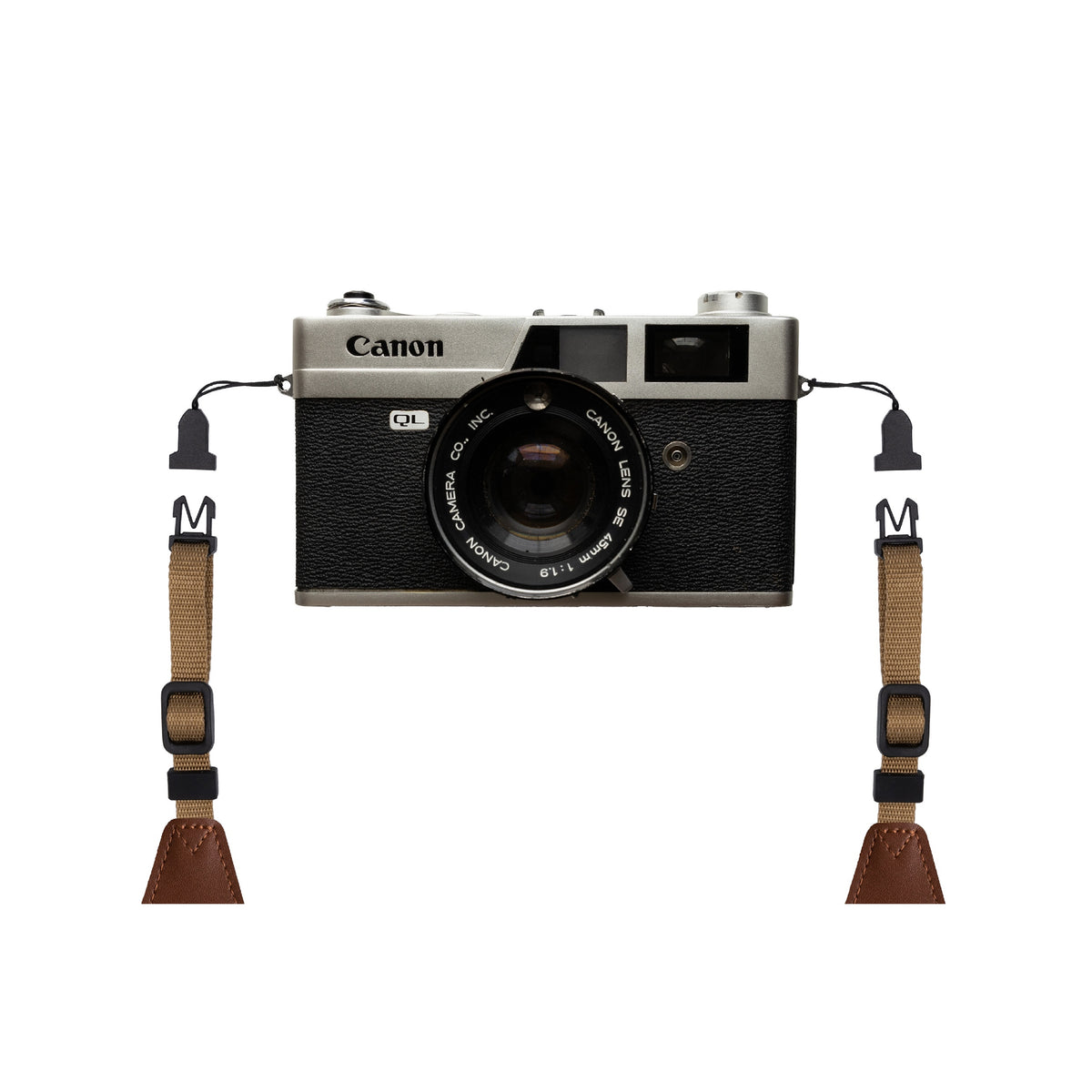 Camera Strap Adapter, connector loops, buckle, quick release attached to film camera
