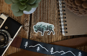 Bison shaped Landscape Sticker design with trees and mountains