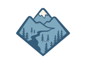Blue Mountain Sticker graphic with trees mountain and hammock