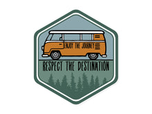 Load image into Gallery viewer, Wildtree Forest trees vw bus enjoy the journey respect the destination sticker graphic
