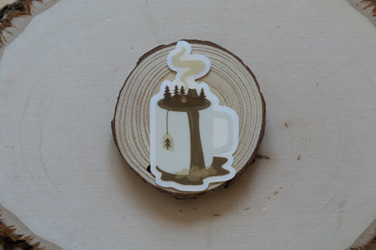 Wildtree Camp Brew Sticker featuring mug with campsite on top