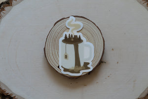 Wildtree Camp Brew Sticker featuring mug with campsite on top