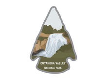 Load image into Gallery viewer, National park arrowhead shaped stickers of Cuyahoga Valley national park in color
