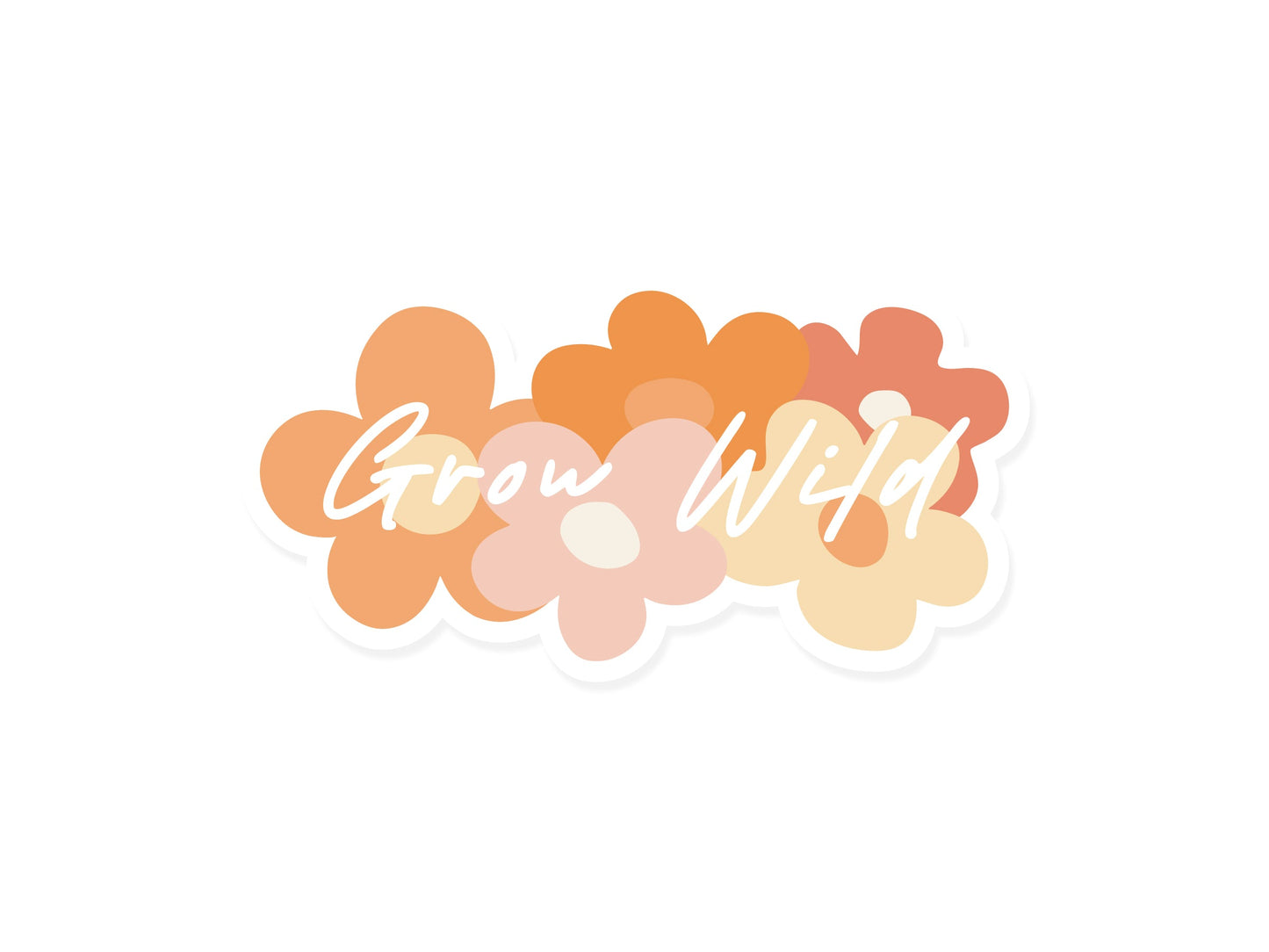 Grow Wild Retro Sticker displaying the words "Grow Wild" with retro flowers in background