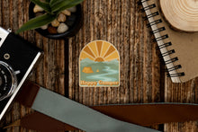 Load image into Gallery viewer, Happy camper wildtree sticker on wood background

