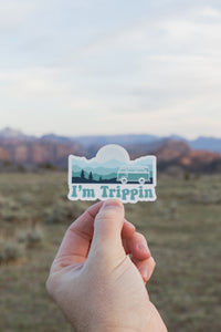 Im Trippin Mountain Sticker featuring vw bus