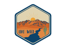 Load image into Gallery viewer, wildtree live wild sticker design hexagon shape desert landscape
