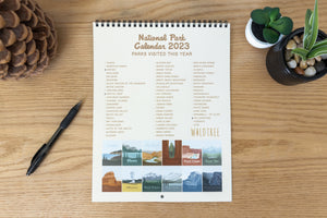 National park calendar back side with pen