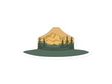 Load image into Gallery viewer, Respect Our Parks Park Ranger Hat Sticker Illustration with Trees and Mountains
