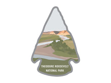 Load image into Gallery viewer, National park arrowhead shaped stickers of Theodore Roosevelt national park in color
