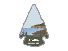 Load image into Gallery viewer, National park arrowhead shaped stickers of Acadia national park in color
