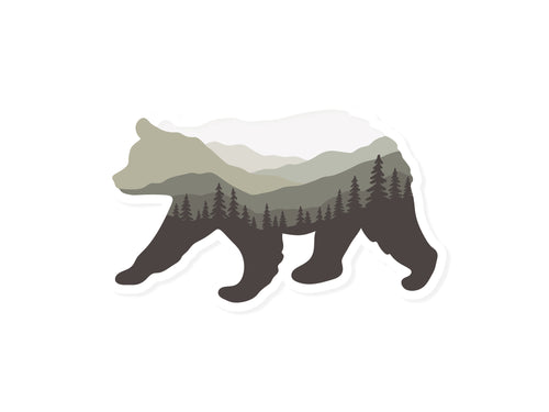 Wildtree Bear Landscape Sticker illustration with mountains and trees