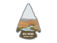 Load image into Gallery viewer, National park arrowhead shaped stickers of Big Bend national park in color
