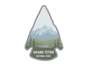 National park arrowhead shaped stickers of Grand Teton national park in color