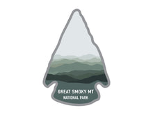 Load image into Gallery viewer, National park arrowhead shaped stickers of Great smokey mt national park in color
