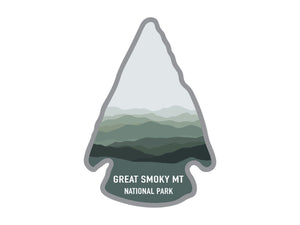 National park arrowhead shaped stickers of Great smokey mt national park in color