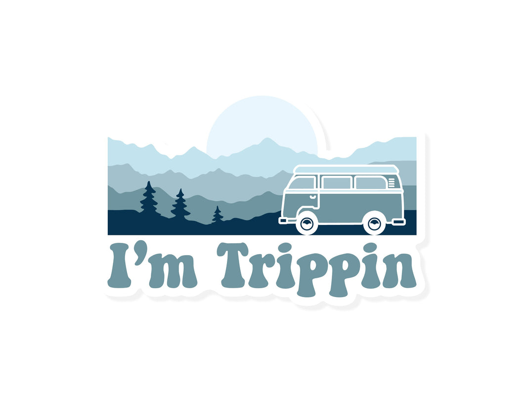 Im Trippin Mountain Sticker featuring vw bus