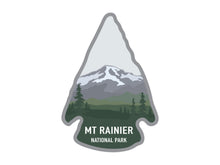 Load image into Gallery viewer, National park arrowhead shaped stickers of Mt Rainier national park in color
