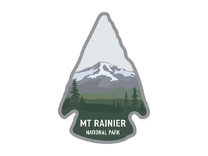 National park arrowhead shaped stickers of Mt Rainier national park in color